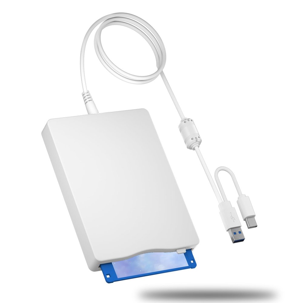 USB Floppy Drive, 3.5" External USB & Type-C Floppy Disc Reader, External Floppy Disk Drive Portable 1.44 MB Plug and Play FDD for PC Windows XP 7 8 10 11(White)