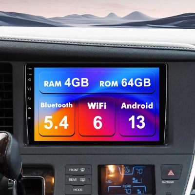 4+64G Android 13 Double Din Car Stereo for Toyota Sienna 2015-2018 with 9 Inch Touchscreen Radio Built-in Wireless Carplay/Android Auto/GPS/Bluetooth/FM/AUX-in/Steering Wheel Controls/Backup Camera