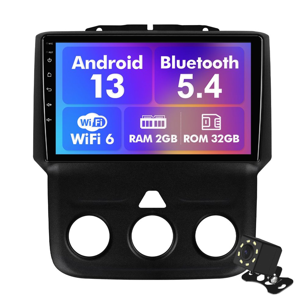 Android 13 Car Radio for 2+32G Dodge RAM 1500/2500/3500 2013-2018 9'' 1280*720 Touchscreen Car Stereo with Carplay Android Auto Backup Camera Mirror Link GPS Navigation WiFi 6 Bluetooth 5.4(Manual AC)