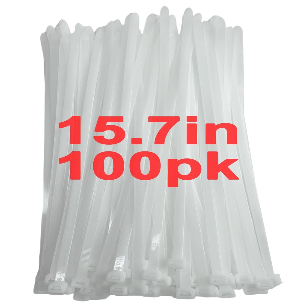 120lb White Zip Ties Heavy Duty 15 Inch 100pcs, Large CLear Cable Tie Actual 15.7 In, Thick Heat Resistant Zipties, Big Wide Wire Ties, Industrial Tie Wraps for Outdoor Use