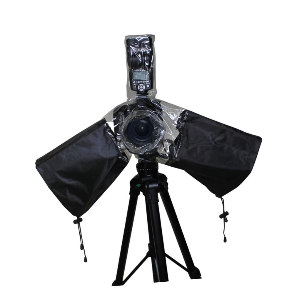 TEHAUX Camera Rain Cover with Drawstring Arm Protectors Protective Cover for DSLR Cameras Lenses and Flashes Against Rain and Black