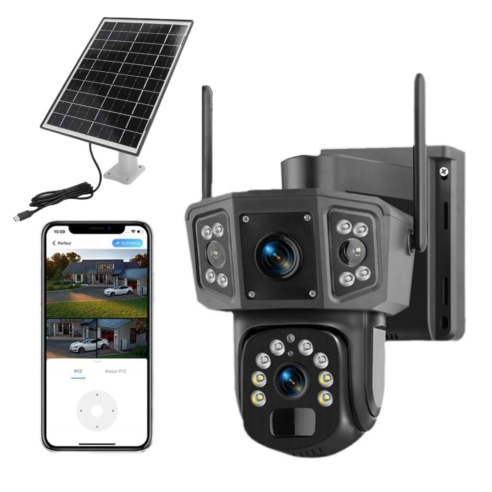 4K Solar Security Cameras Wireless Outdoor, 4G 8MP HD 355 Wireless Cameras Dual Lens, AI Human Tracking Solar Camera for Home Security, 2 Way Talk, Real Time Alerts