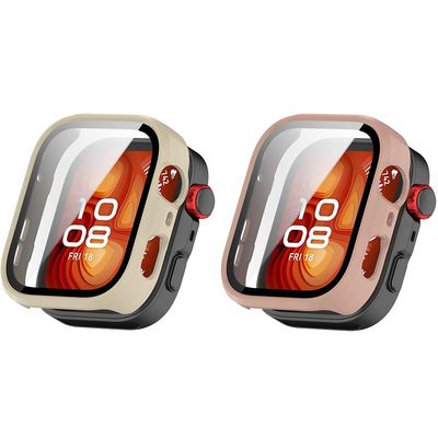 2 Pack Hard Case for Huawei Watch Fit 4 Pro, Hard PC Protective Case Shockproof Anti-Scratch Bumper Cover (Beige/Pink)