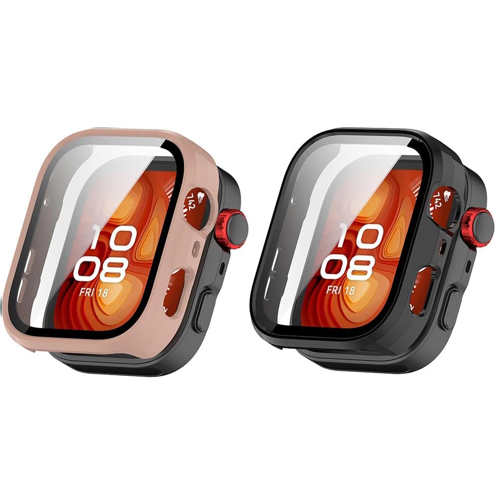 2 Pack Hard Case for Huawei Watch Fit 4 Pro, Hard PC Protective Case Shockproof Anti-Scratch Bumper Cover (Black/Pink)
