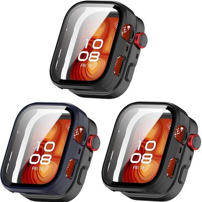 3 Pack Hard Cases with for Huawei Watch Fit 4, Hard PC Protective Case Shockproof Anti-Scratch Bumper Cover (Black/Dark Blue/Black)