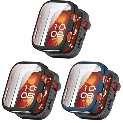 3 Pack Cases Compatible with Huawei Watch Fit 4 Pro with Screen Protector, Flexible TPU Shockproof Scratch Proof Cover Case for Huawei Watch Fit 4 Pro (Black/Blue/Black)