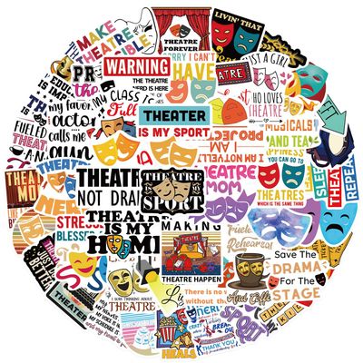 50Pcs Theater Stickers,Aesthetic Waterproof Vinyl Musical Theatre Stickers for Water Bottle,Laptop,Phone,Skateboard Trendy Cute Gifts for Teens Girls Kids (J)