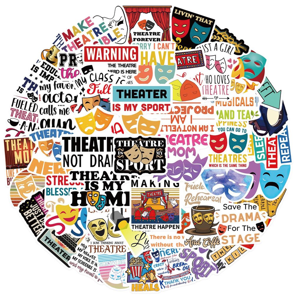 50Pcs Theater Stickers,Aesthetic Waterproof Vinyl Musical Theatre Stickers for Water Bottle,Laptop,Phone,Skateboard Trendy Cute Gifts for Teens Girls Kids (J)