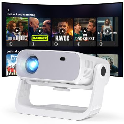 Wielio Smart Projector with WiFi 6 and Bluetooth Built-in Apps - 4K Support Portable Mini Projector Native 1080P , 2025 New Auto Keystone & Zoom Home Theater Cinema Movie Proyector, 120 Stand, Grey