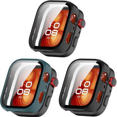 3 Pack Hard Case for Huawei Watch Fit 4 Pro, Hard PC Protective Case Shockproof Anti-Scratch Bumper Cover (Black/Green/Black)