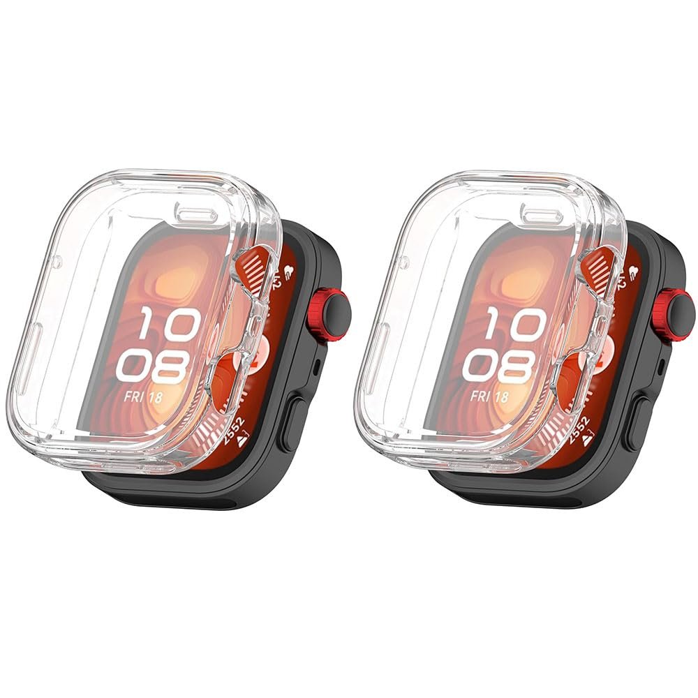 2 Pack Cases Compatible with Huawei Watch Fit 4 Pro with Screen Protector, Flexible TPU Shockproof Scratch Proof Cover Case for Huawei Watch Fit 4 Pro (Clear/Clear)