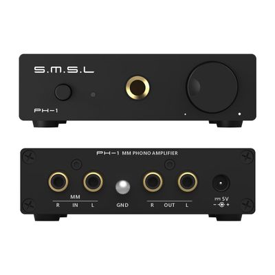 S.M.S.L PH-1 Phono Preamp for MM Turntable, MM Phono Amp Preamplifier for Phonograph Record Player Active Speakers, RCA/6.35mm Headphone Amplifier Pre-amp with Gain 46dB DC5V Power