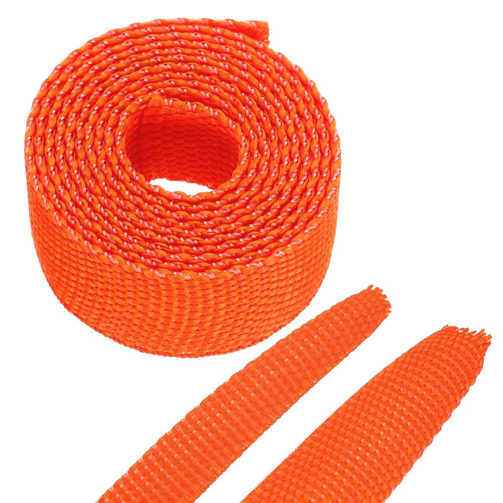 MECCANIXITY Braided Cable Sleeves Heat Shrinkable Fabric Sleeving, 3/8" 3ft Orange 2:1 Ratio Heat Shrinkable Cord Protector for Harness Cable, Network Cable Protection, Cable Management