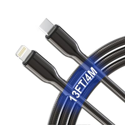 13Ft Metal USB C to Lightning Cable Chew Proof iPhone Charger Cord - MFi Certified Type C Metal Braided Cable Dog Cat Proof Cord with 60W Fast Charging, Data Sync, Carplay for iPhone 14 13 12 11 X 8
