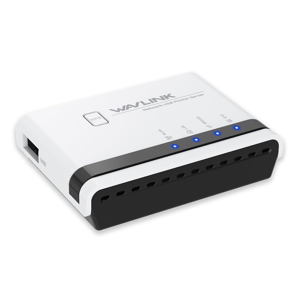 480Mbps Wireless Print Server, Share up to 4 Printers Wirelessly or via Ethernet, Compatible with 7 8 10 11, OS X, 10/100Mbps Network Speed, Ideal for Homes, Warehouses, Stores, (US Plug)