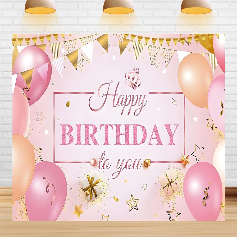 12X8ft Happy Birthday Mother's Day Photo Backdrop Pink Backdrops for Women Birthday Decoration Props