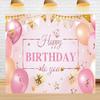 12X8ft Happy Birthday Mother's Day Photo Backdrop Pink Backdrops for Women Birthday Decoration Props view 1