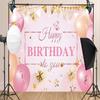 12X8ft Happy Birthday Mother's Day Photo Backdrop Pink Backdrops for Women Birthday Decoration Props view 3