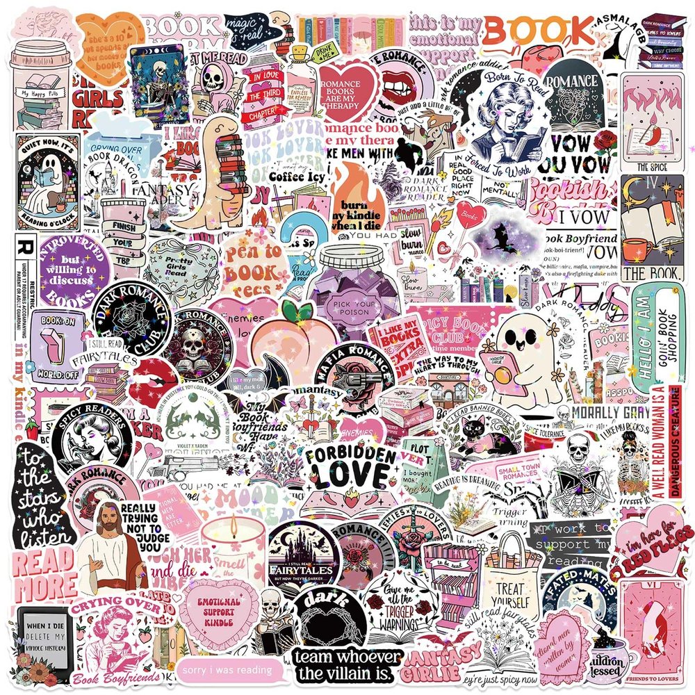 150 PCS Holographic Book Stickers for Kindle, Aesthetic Romance Bookish Sticker Pack, Waterproof Glitter Vinyl Reading Booktok Decals for for Adults Book Lovers, Journals, Water Bottles & Scrapbooking