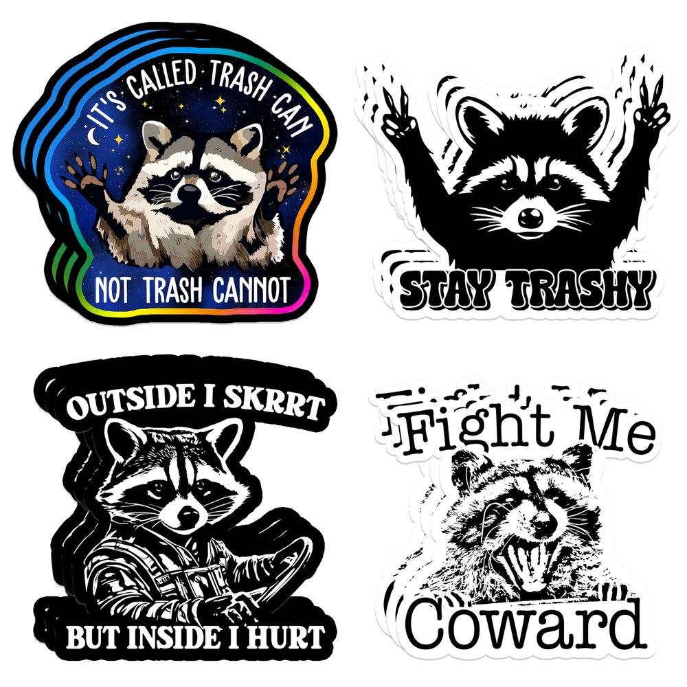 12 Pcs Funny Meme Raccoon Stickers It's Called Trash Can Not Trash Cannot, Outside I Skrrt But Inside I Hurt, Stay Trashy, Fight Me Coward - Vinyl Waterproof Decal for Water Bottle, Laptop 3 Inch
