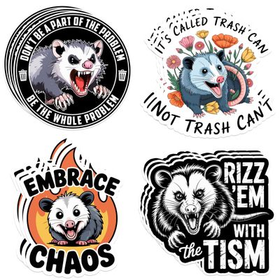 12 Pcs Funny Meme Possum Sticker Don't Be A Part of The Problem Be The Whole Problem, Rizz 'em with Tism, It's Called Trash Can, Embrace Chaos Vinyl Waterproof Decal for Water Bottle, Laptop 3 Inch