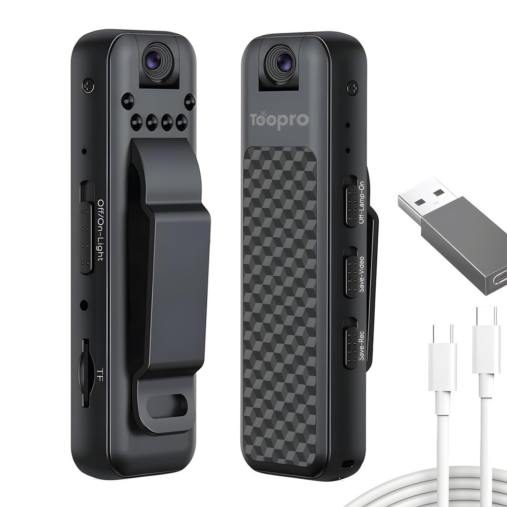 Mini Body Camera 1080P, Wearable Clip-On Body Cam with 180 Rotating Lens, Compact Hidden Camera, IR Night Vision, One-Button Recording for Work, Security & Personal Safety (TF Card Not Included)
