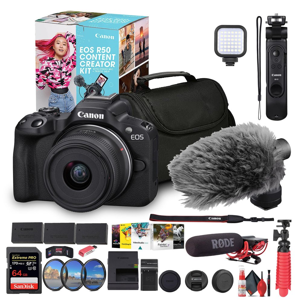 Canon EOS R50 with 18-45mm Lens & Microphone (Black) Bundle