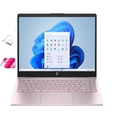 HP Student Laptop, Intel Processor N150(up to 3.6 GHz), 14 Inch LED Screen,8G RAM, 256GB Storange (128GB UFS+128GB MSD),One Year Office 365, Windows 11 Home,w/YYY Bundle,Pink
