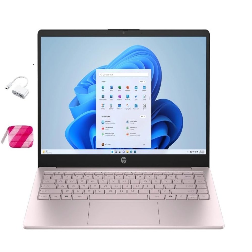 HP Student Laptop, Intel Processor N150(up to 3.6 GHz), 14 Inch LED Screen,8G RAM, 256GB Storange (128GB UFS+128GB MSD),One Year Office 365, Windows 11 Home,w/YYY Bundle,Pink
