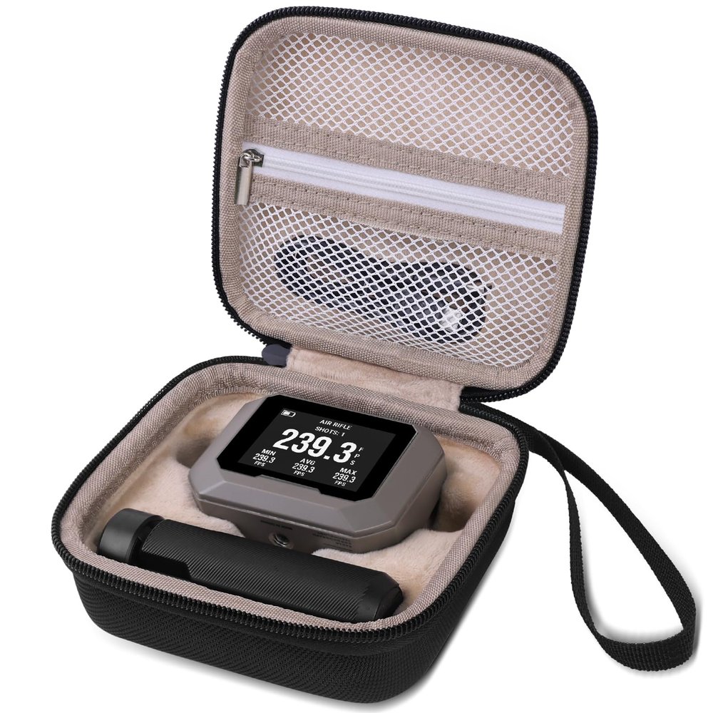 BliFulde Carrying Case for Garmin Xero C1 Pro Chronograph Ballistic Range Shooting, Custom-Insert Storage Holder with Mesh Pocket for USB Cable, Charging Adapter (Brown)