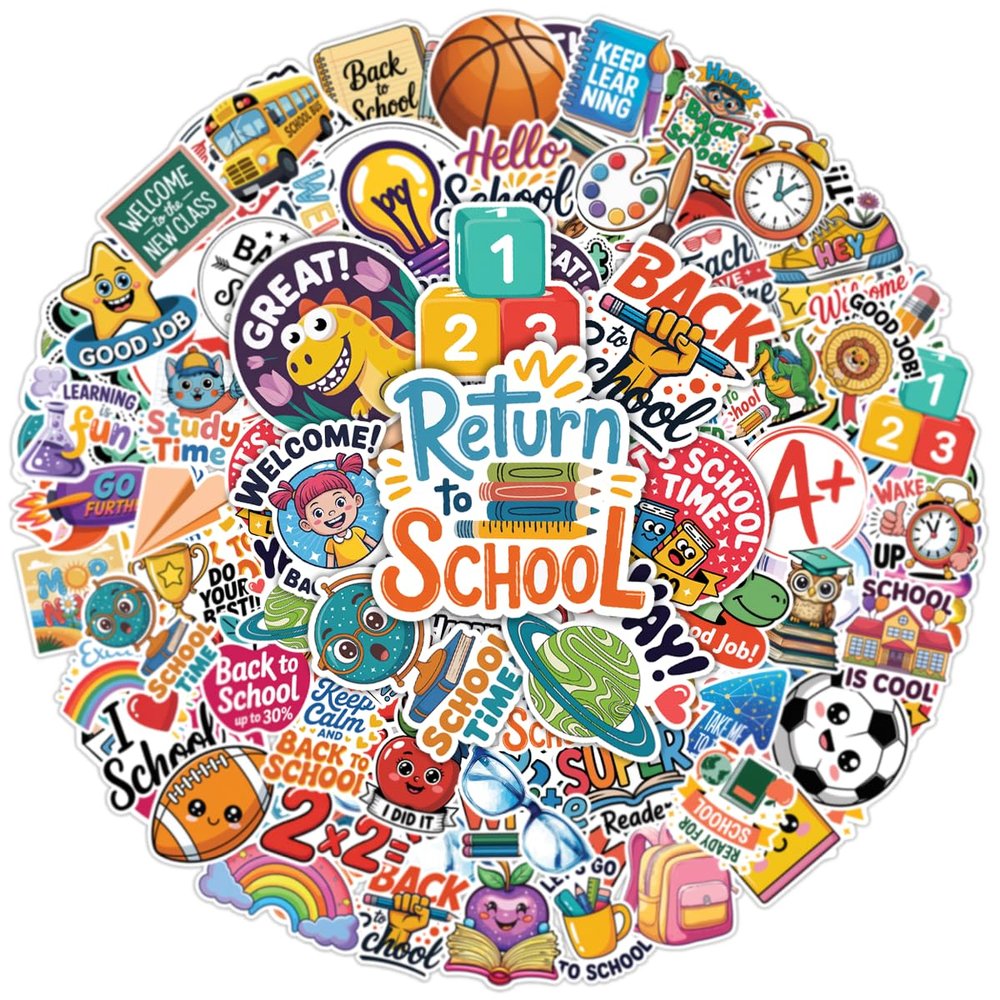100pcs Back to School Stickers for Kids, First Day of School Sticker Waterproof Decals for Teens Students Classroom Teens Adults Girls Kids Funny Party Decorations