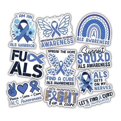 10pcs ALS Awareness Stickers Sheet, Supportive and Hopeful Vinyl Decals for Advocates, and Medical Teams, Waterproof, UV-Resistant, for Laptop, Water Bottle, Journal, Notebook, Phone Case