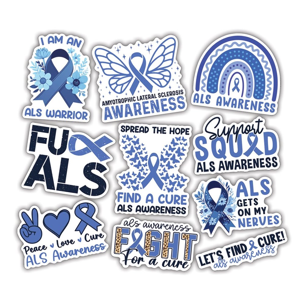 10pcs ALS Awareness Stickers Sheet, Supportive and Hopeful Vinyl Decals for Advocates, and Medical Teams, Waterproof, UV-Resistant, for Laptop, Water Bottle, Journal, Notebook, Phone Case
