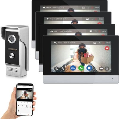 ANJIELO SMART Wired Video Intercom System,WiFi 1080P 7 Inch Color Touch Monitor,Video Intercom System Doorbell Camera with Motion Detection,Anti-Tamper Alarm,Night Vision (1 Doorbell+4 Monitor)