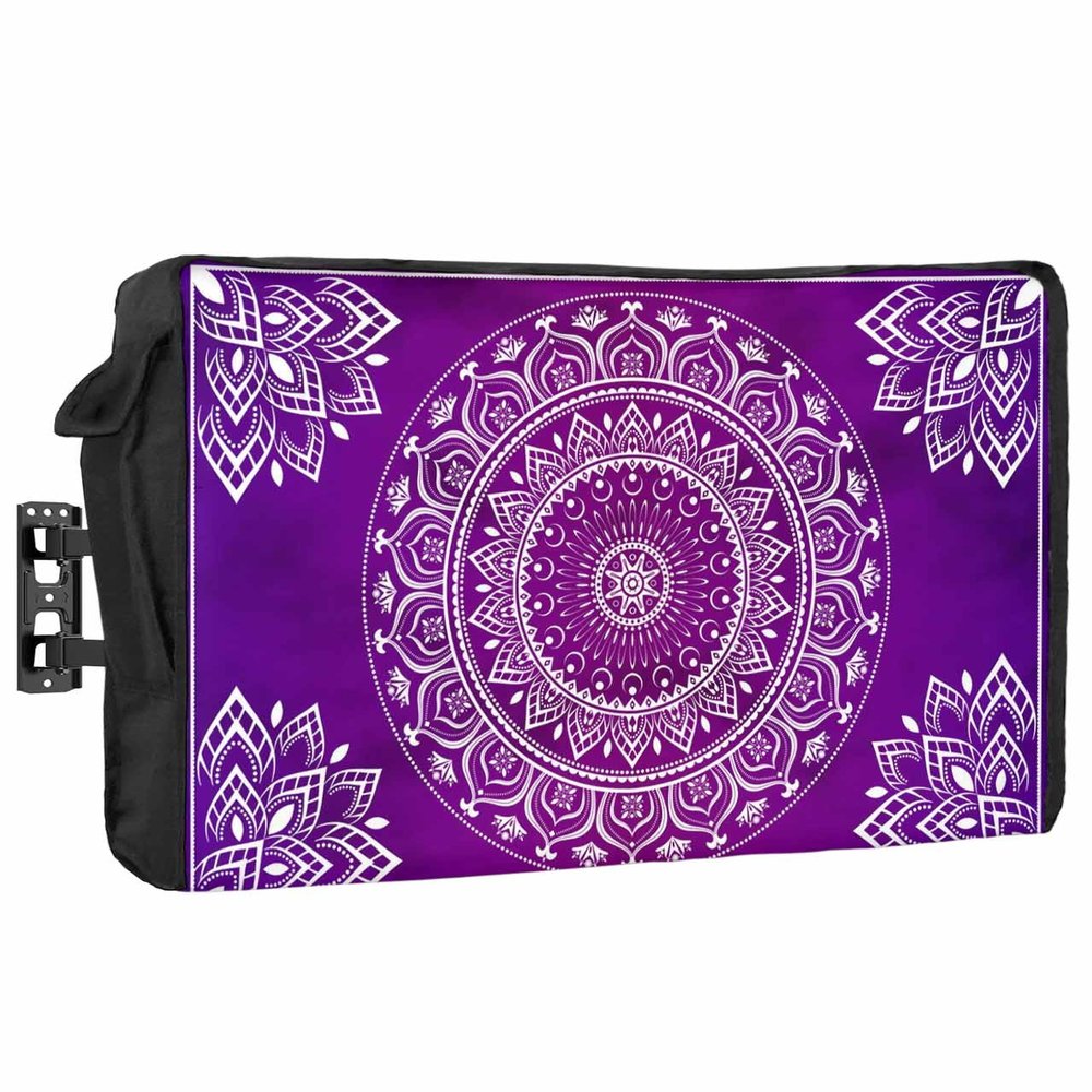 Falaniique Purple Boho Waterproof Outdoor TV Cover 36-39 Inch Weatherproof, Vintage Ethnic Abstract Geometric Aesthetic Outside Television Cover TV Screen Protector with Remote Control Pocket