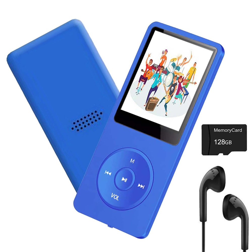 MP3 Player 128GB with Bluetooth 5.2 Portable Music Player with 1.8" Screen Built-in Speaker Support FM Radio Voice Recorder E-Book Earphones Included