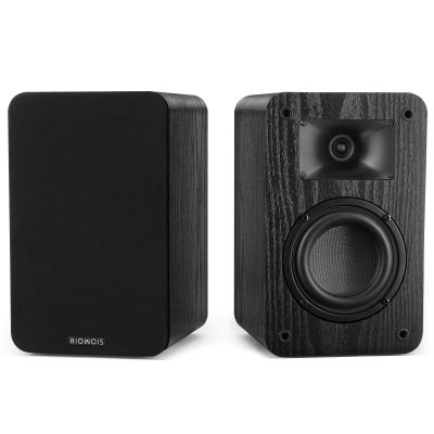 RIOWOIS Passive Bookshelf Speakers for Record Player, Stereo Speakers with 4 Inch Woofer and Silk Dome Horn Tweeter for Turntable, Surround Sound System,PC and TV, Wall Mountable.