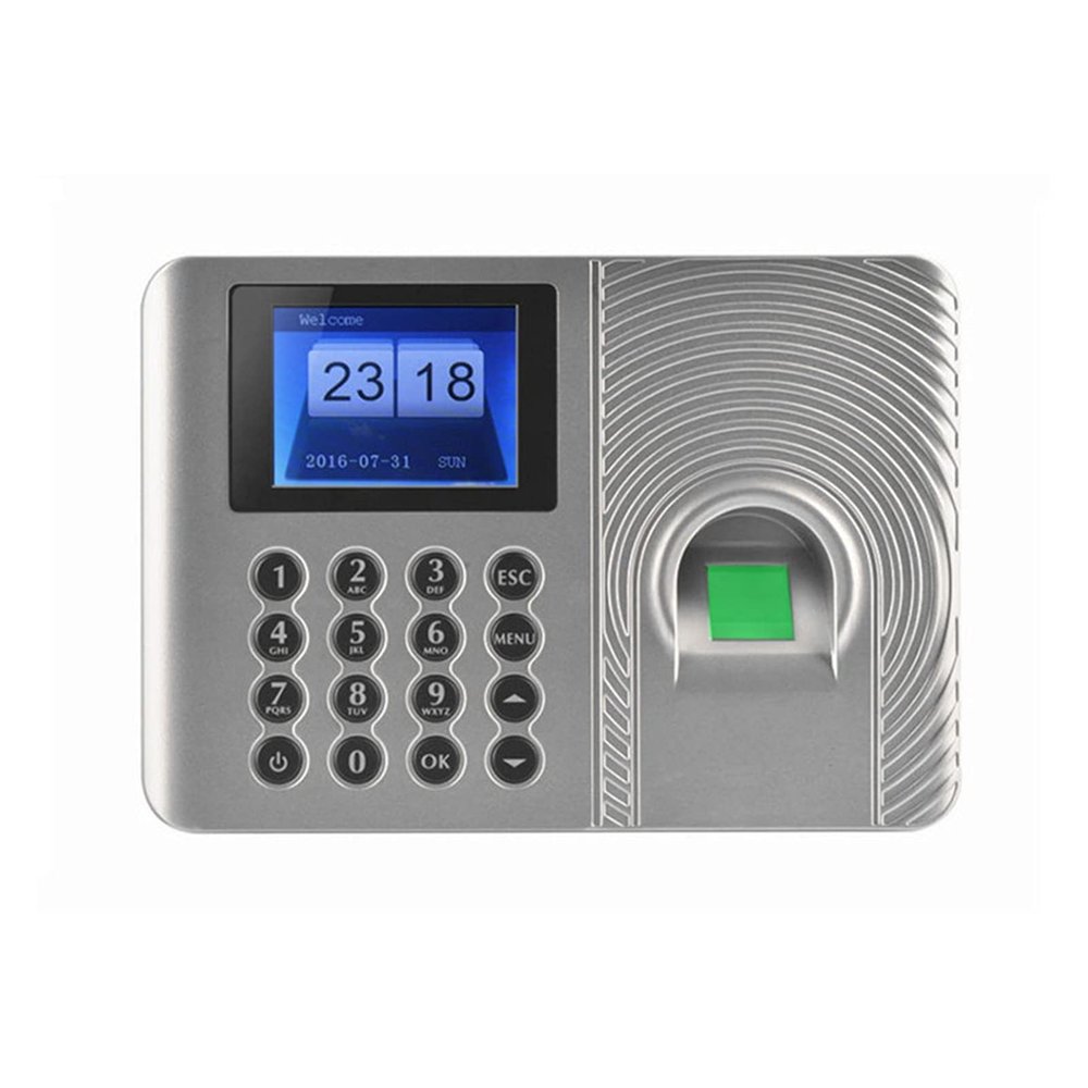 1000 Users Office Biometric Fingerprint Time Attendance Machine Code USB Disk Excel Export Empolyee Recognition Recorder(Silver)