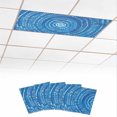 4 PCS Fluorescent Light Covers - Abstract Ethnic Blue Tie-Dye Art Magnetic Light Filters for Ceiling Light,Watercolor Dyeing Texture Light Shade Panel for Office Classroom Home Decor,4 x 2 Feet