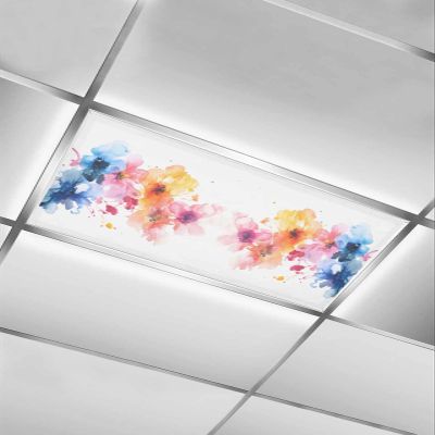 1 PCS Fluorescent Light Covers - Watercolor Colorful Gradient Flowers Magnetic Light Filters for Ceiling Light,Nature Rustic Floral Light Shade Panel for Office Classroom Home Decor,4 x 2 Feet