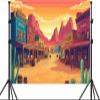 10x8ft Cartoon Western Backdrop Desert Cowboy Cactus Retro Building Mountain Wild West Photography Background Desert Sunset Cactus Summer Activities Party Decor Banner Photo Props view 3