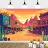 10x8ft Cartoon Western Backdrop Desert Cowboy Cactus Retro Building Mountain Wild West Photography Background Desert Sunset Cactus Summer Activities Party Decor Banner Photo Props view 4