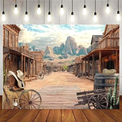 10x6.5ft Western Backdrops for Photoshoot Rodeo Backdrop Country Themed Party Decorations Wild West Decor Wooden House Baby Shower Photo Background for Birthday Wedding Supply