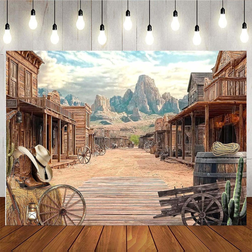 10x6.5ft Western Backdrops for Photoshoot Rodeo Backdrop Country Themed Party Decorations Wild West Decor Wooden House Baby Shower Photo Background for Birthday Wedding Supply