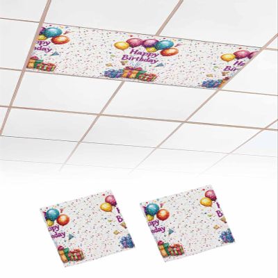 2 PCS Fluorescent Light Covers - Happy Birthday Balloon Present Magnetic Light Filters for Ceiling Light,Celebration Party Ribbons Light Shade Panel for Office Classroom Home Decor,4 x 2 Feet