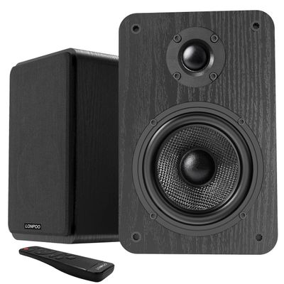 LONPOO Bluetooth Bookshelf Speakers, 60W Powered Speakers with Bluetooth/AUX-in/Optical/RCA, 4" Woofer and 1" Tweeter (Black)