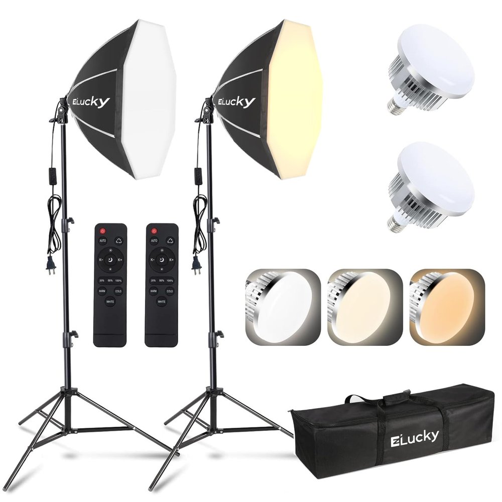 2-Pack 20" Softbox Lighting Kit | 3000-6500K 85W Dimmable LED Bulbs, Remote Control, 63" Tripod | Studio, Portrait & Video Recording