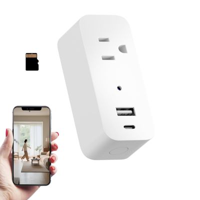 1080P Power Strip Mini Camera Wireless WiFi Connection App View Pictures Taking Plug Cam for Indoor Security Built-in 32GB SD Card Wall Outlet (No Audio)