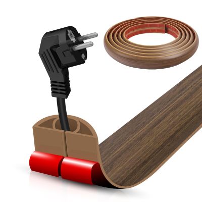 Floor Cord Cover Cable Cavity Self Adhesive Cord Hider Floor 10FT Floor Cable Management Power Cord Protector Floor Electric Cord Covers for Offices, Gym, Exhibitions (Misty Brown Wood, 1.18" x 10')