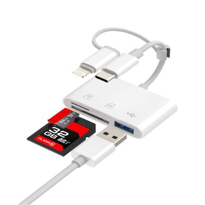 SD Card Reader for Iphone Adapter USB C for 17 16 15 14 Pro Camera Accessories Lightning Micro Phone(3in2)OTG Port Type Lighting Pictures Dual Macbook Laptop Double Portable Photography Cord Converter